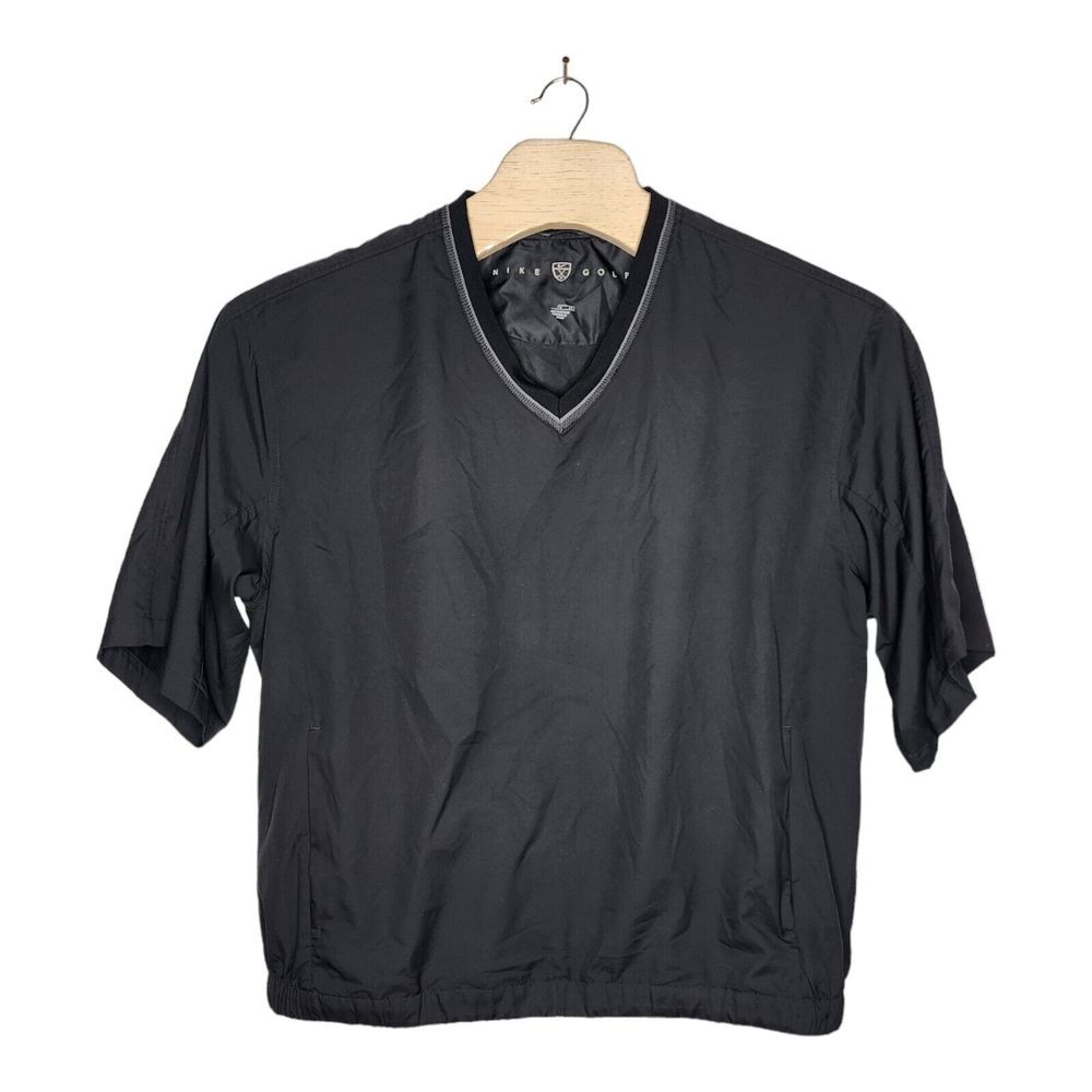 Nike Jacket Men Black Short Sleeve Windbreaker Pullover Lightweight Golf SEE PHO